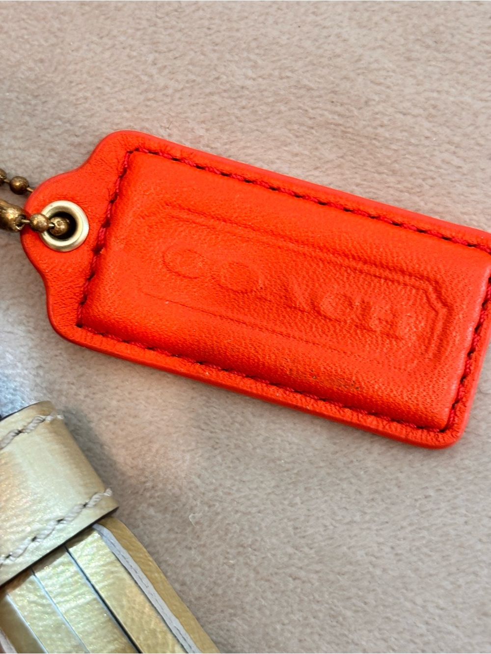 COACH Legacy Leather Tassels & Orange Hangtag Keychain Bag Charm - Picture 2 of 9